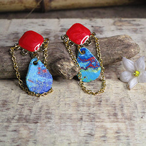 Boucles "Oranette"- rouge et bleu